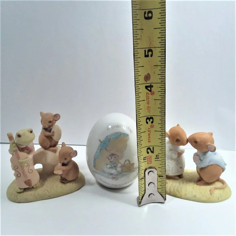 Porcelain Figurines 3pc VTG Tiny Talk Mice Frog Egg 1970's WWA Music Kiss Japan